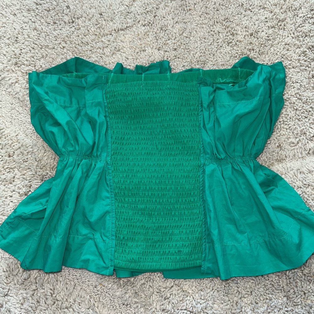 Anthropologie Teal Strapless Pleated Crop Top - Picture 5 of 6